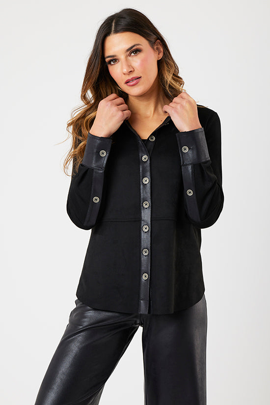 Vegan Leather/Suede Button Down Shirt